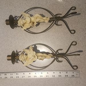 Two Cherub Christmas Holiday candle holders